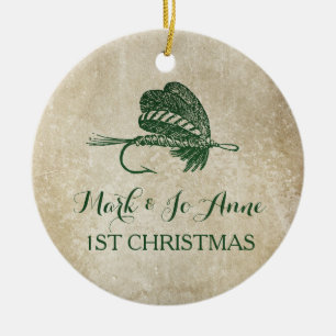 Rustikale Fischen-Köder-Weihnachtsverzierung Keramikornament