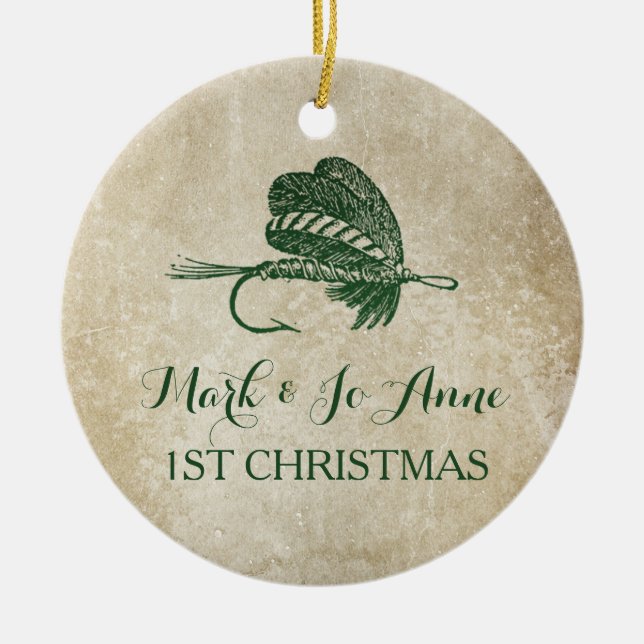 Rustikale Fischen-Köder-Weihnachtsverzierung Keramikornament (Vorne)