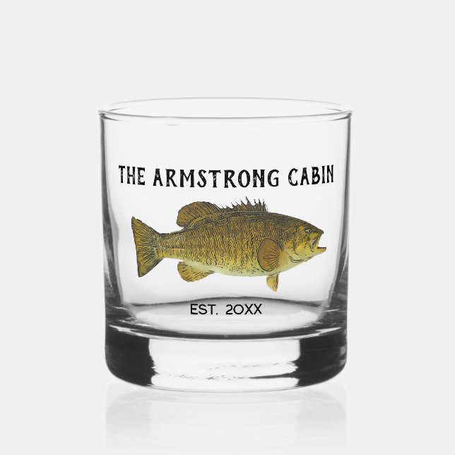 Rustikale Fischereifamilie Kabine Personalisiert Whiskyglas (Vorderseite)