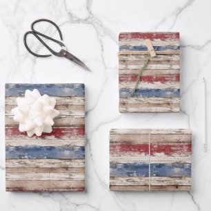 Rustikale Flagge der USA patriotisch blau und rot  Geschenkpapier Set