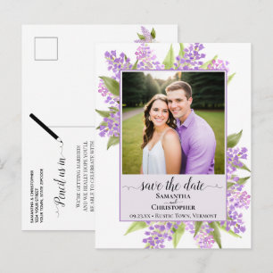 Rustikale Flieder-Hochzeit - Foto zur Speicherung Ankündigungspostkarte