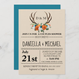 Rustikale Flora Antlers BOHO Paare Dusche Hochzeit Einladung