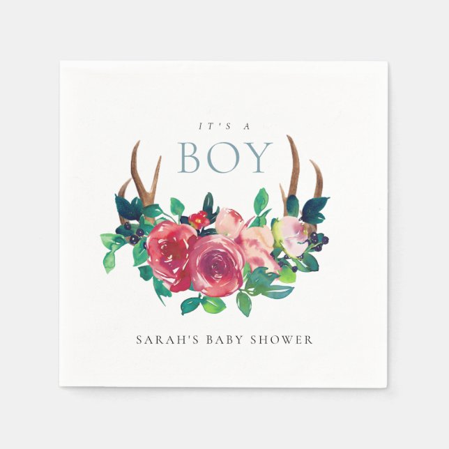 Rustikale Flora Antlers Es ist eine Baby-Dusche Serviette (Vorderseite)