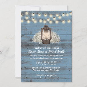 Rustikale Flora Lantern Dusty Blue Barn Wood Weddi Einladung