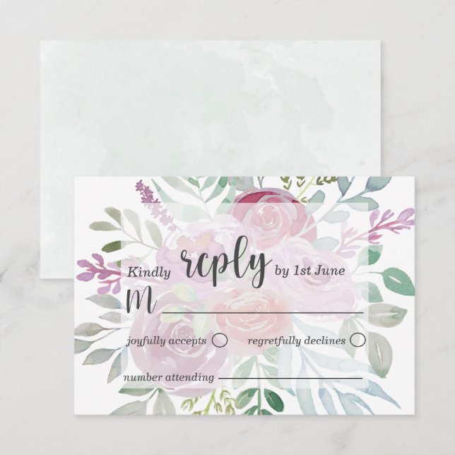 Rustikale Flora Pink & Burgund UAWG Wedding RSVP Karte (Vorne/Hinten)