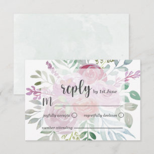 Rustikale Flora Rosa & Burgunder RSVP Hochzeit Karte