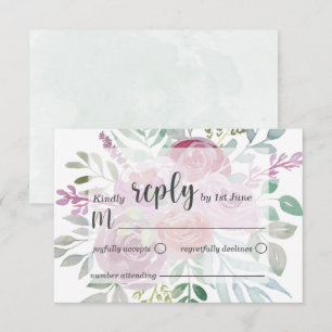Rustikale Flora Rosa & Burgunderrot RSVP Hochzeit Karte