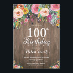 Rustikale Floral 100. Geburtstag Einladung für Fra<br><div class="desc">Rustikale Floral 100. Geburtstag Einladung für Frauen. Wasserfarbene Blume, rustikaler Holzboden. Vintage Retro. Erwachsener Geburtstag. Frauen Girl Lady Teenage Teenage Bday Bash Invite. 13. 15. 16. 18. 20. 21. 30. 40. 50. 60. 70. 80. 90. 100. Jedes Alter. Für weitere Anpassungen klicken Sie bitte auf die Schaltfläche "Anpassen" und verwenden...</div>