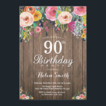 Rustikale Floral 90. Geburtstag Einladung für Frau<br><div class="desc">Rustikale Floral 90. Geburtstag Einladung für Frauen. Wasserfarbene Blume, rustikaler Holzboden. Vintage Retro. Erwachsener Geburtstag. Frauen Girl Lady Teenage Teenage Bday Bash Invite. 13. 15. 16. 18. 20. 21. 30. 40. 50. 60. 70. 80. 90. 100. Jedes Alter. Für weitere Anpassungen klicken Sie bitte auf die Schaltfläche "Anpassen" und verwenden...</div>