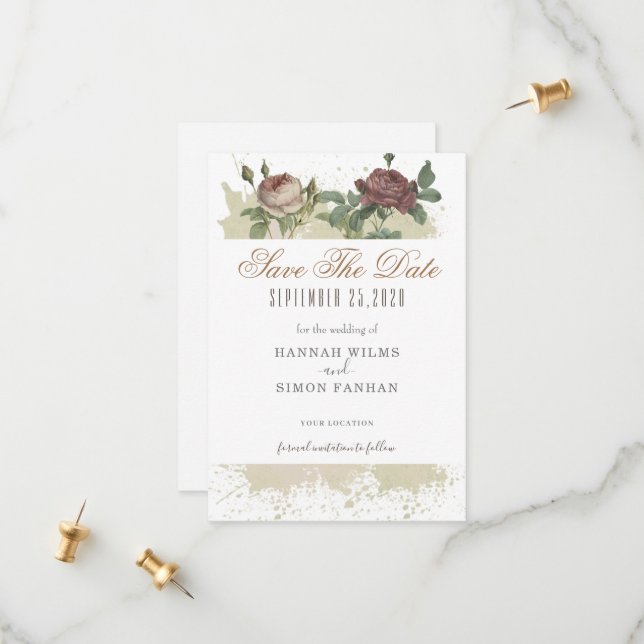 Rustikale floral Burgundy Marsala Save the Date Ka (Vorderseite/Rückseite Beispiel)