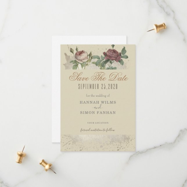 Rustikale floral Burgundy Marsala Save the Date Ka (Vorderseite/Rückseite Beispiel)