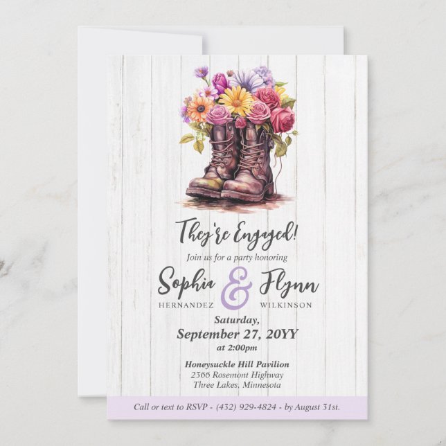 Rustikale florale Boot Barn Wood Farm Engagement P Einladung (Vorderseite)