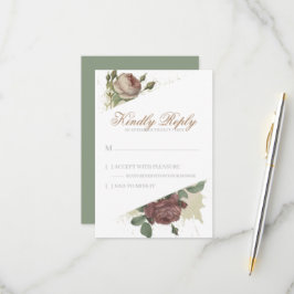 Rustikale florale Burgund Marsala Blush Rose Moder RSVP Karte