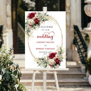 Rustikale florale Grün-Gold-Hochzeits-Willkommenss Poster