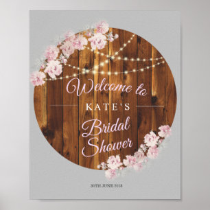 Rustikale, florale, helle Streifen aus Holz Brautp Poster