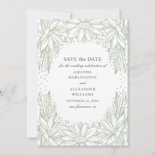 Rustikale florale Hochzeit. Landgrüne Blumen Save The Date