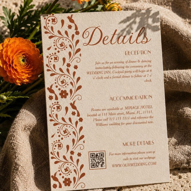 Rustikale Florale Hochzeitsdetails QR-Code Begleitkarte (Von Creator hochgeladen)