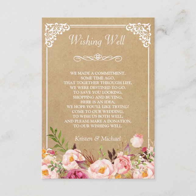 Rustikale florale Kraft zum Hochzeitswünschen Begleitkarte (Vorderseite)