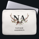 rustikale florale personalisierte fallmonogramm laptopschutzhülle<br><div class="desc">Elegantes rustikales Design mit Abfall-Blattwerk und Bühne-Antlers personalisiert mit Ihrem Namen und Initialen</div>