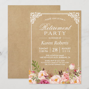 Rustikale florale Rahmen Kraft Renten - Party Einladung