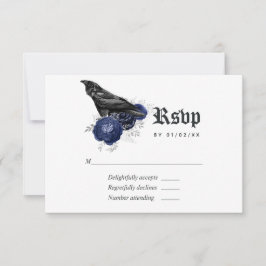 Rustikale, florale Raven Gothic-Hochzeit RSVP Karte