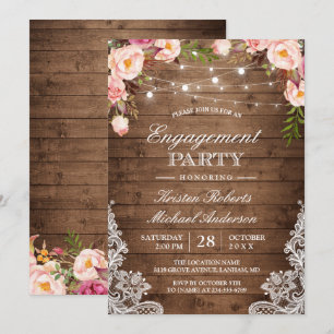 Rustikale, florale Spitzen-Lichter-Anhänger Einladung