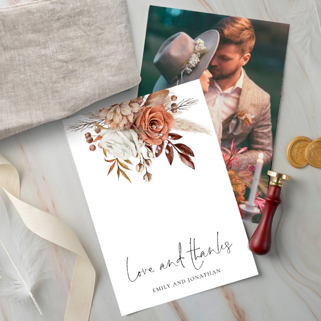 Rustikale Florals Foto Liebe Dank Hochzeit Dankeskarte (Von Creator hochgeladen)