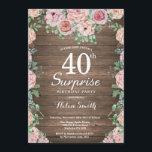 Rustikale, florenrosa Erbsen Überraschung 40. Gebu Einladung<br><div class="desc">Rustikal Floral Pink Peonies Überraschung 40. Geburtstag Einladung für Frauen. Aquarell Floral Blume. Elegante Blume aus Rosa und Peony. Erwachsener Geburtstag. Rustikaler Holzboden. Vintages Retro. 13. 15. 16. 18. 20. 21. 30. 40. 50. 60. 70. 80. 90. 100. jedes Alter. Für weitere Anpassungen klicken Sie bitte auf die Schaltfläche "Anpassen"...</div>