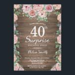 Rustikale, florenrosa Erbsen Überraschung 40. Gebu Einladung<br><div class="desc">Rustikal Floral Pink Peonies Überraschung 40. Geburtstag Einladung für Frauen. Aquarell Floral Blume. Elegante Blume aus Rosa und Peony. Erwachsener Geburtstag. Rustikaler Holzboden. Vintages Retro. 13. 15. 16. 18. 20. 21. 30. 40. 50. 60. 70. 80. 90. 100. jedes Alter. Für weitere Anpassungen klicken Sie bitte auf die Schaltfläche "Anpassen"...</div>