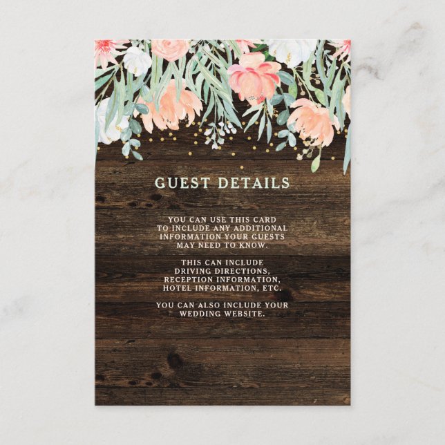 Rustikale Florromantik | Angaben zum Hochzeitgast Begleitkarte (Vorderseite)
