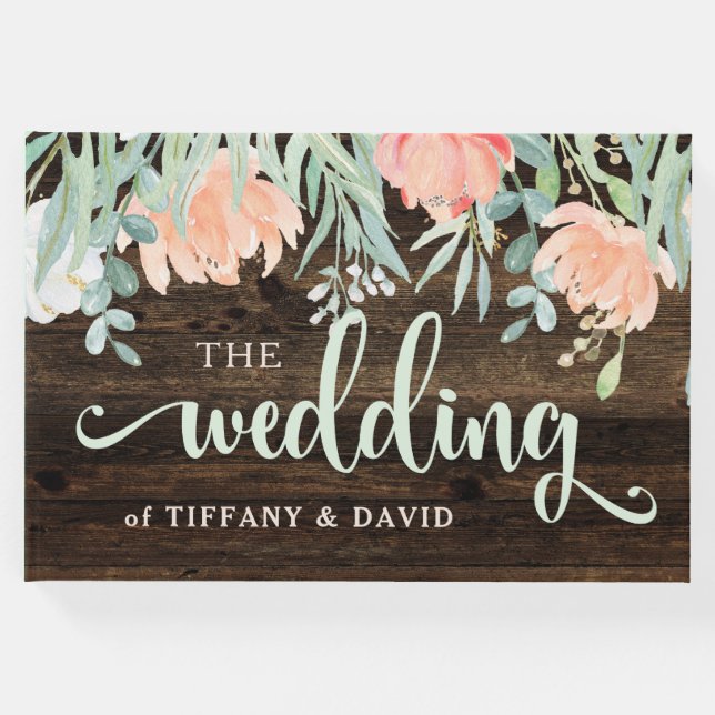 Rustikale Florromantik | Holz und Wasserfarbe Gästebuch (Vorderseite)