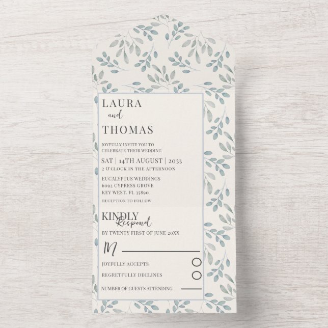 Rustikale Foliage Wasserfarbenmuster Hochzeit All In One Einladung (Innen Boden)