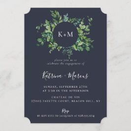 Rustikale Forest Foliage Navy Blue Engagement Part Einladung