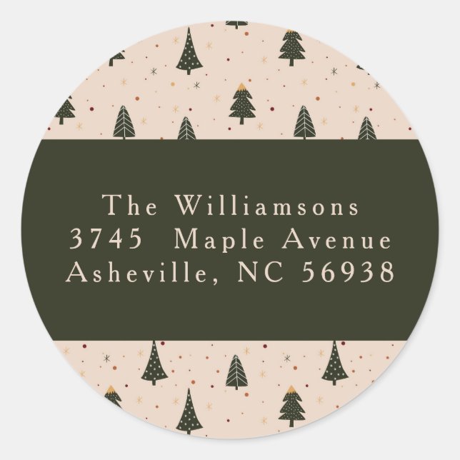 Rustikale Forest Green Christmas Trees Rücksendead Runder Aufkleber (Vorderseite)