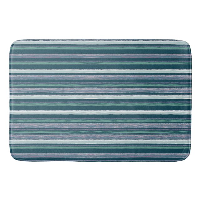 Rustikale Forest Green Stripes Kunst von Heva Weva Badematte (Vorderseite)