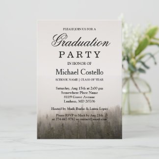 Rustikale Forest Misty Landscape Graduation Party Einladung