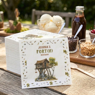 Rustikale Fort-Spaß-Jungen 4. Geburtstag Serviette
