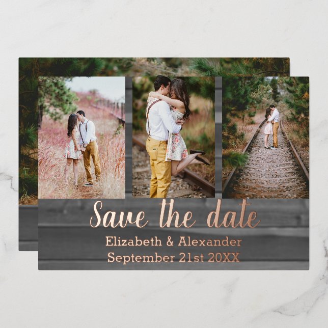 Rustikale Foto Collage Save the Date Karte (Vorderseite/Rückseite)