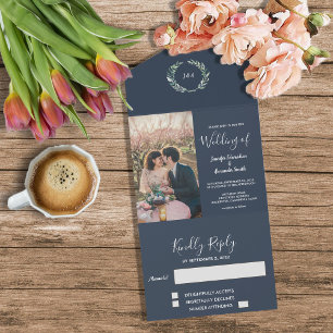 Rustikale Foto-Wasserfarben-Blätter Hochzeit All In One Einladung