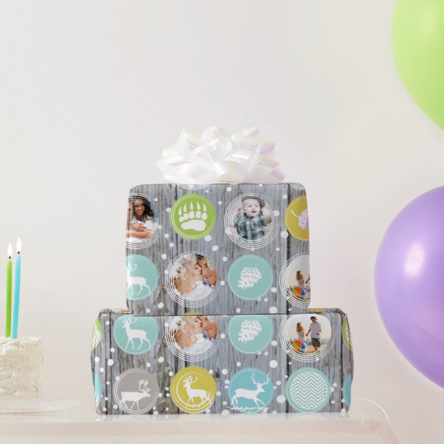 Rustikale Fotos der Weihnachtsfamilie Barn Wood Geschenkpapier (Partygeschenke)