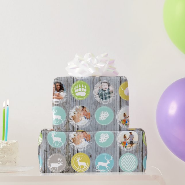 Rustikale Fotos der Weihnachtsfamilie Barn Wood Geschenkpapier (Partygeschenke)
