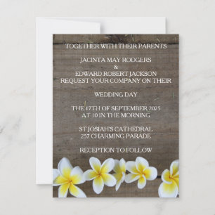 Rustikale Frangipani / Plumeria Strand Hochzeits E Einladung