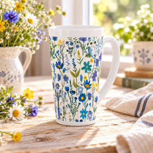 Rustikale französische blaue Gartenwildblumen Milchtasse