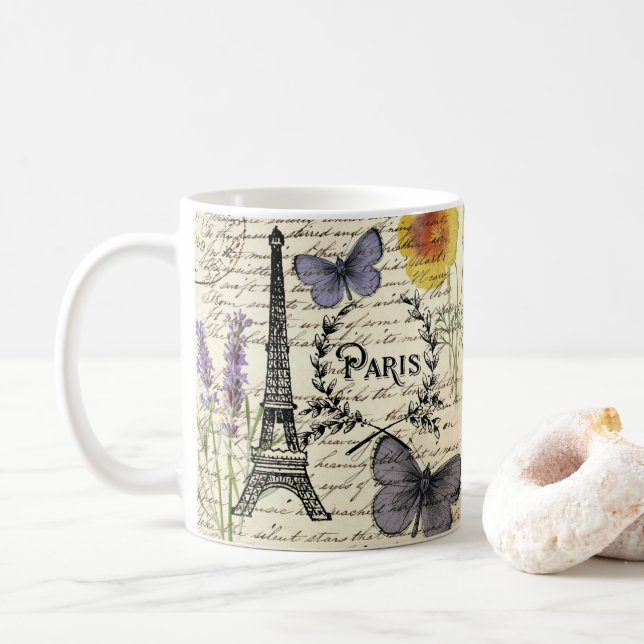 rustikale französische Landskripte paris eifftower Kaffeetasse (Mit Donut)