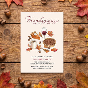 Rustikale Friendsgiving-Abendessen-Party-Torte und Einladung