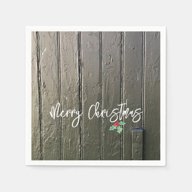 Rustikale frohe Weihnachten Holly Black Barn Door  Serviette (Vorderseite)