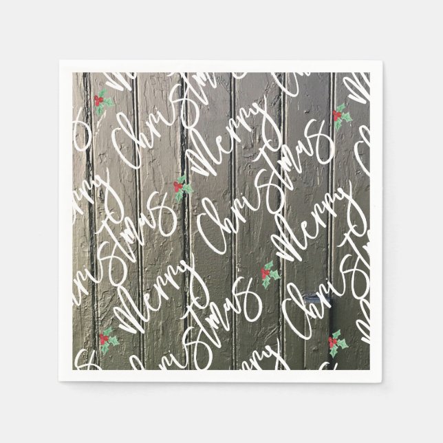 Rustikale frohe Weihnachten Holly Black Barn Door  Serviette (Vorderseite)