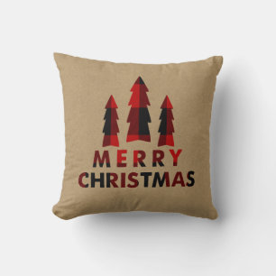 Rustikale Frohe Weihnachtsbäume Roter Büffel Karo Kissen