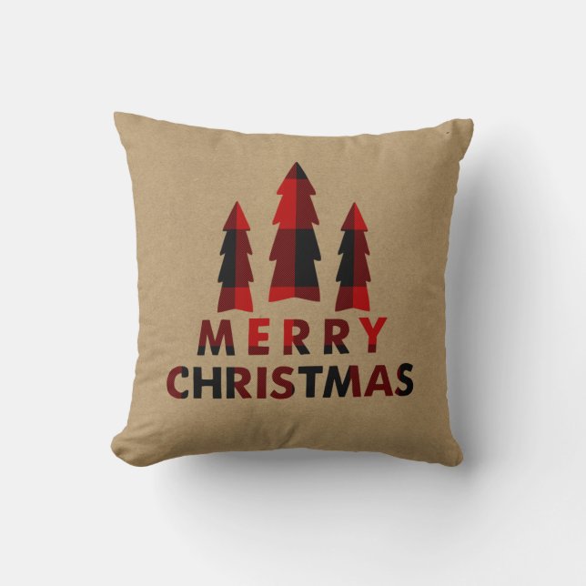 Rustikale frohe Weihnachtsbaumen Red Buffalo Karie Kissen (Vorderseite)