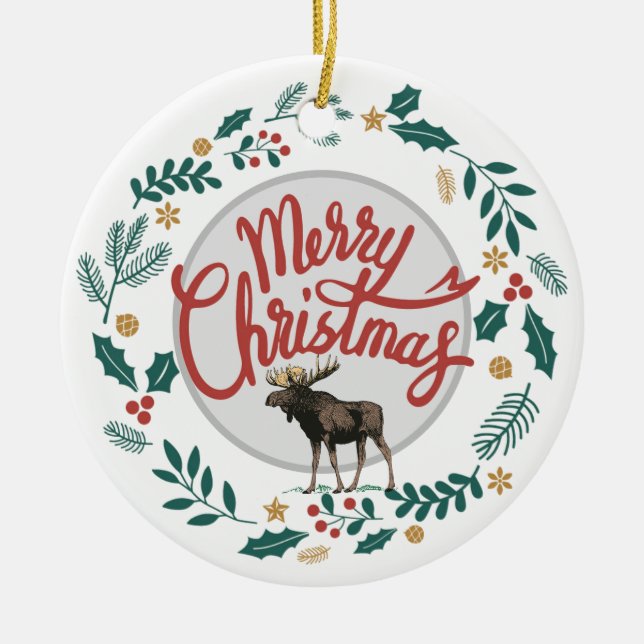 Rustikale frohe Weihnachtsohle mit Holly & Pine Keramik Ornament (Vorne)